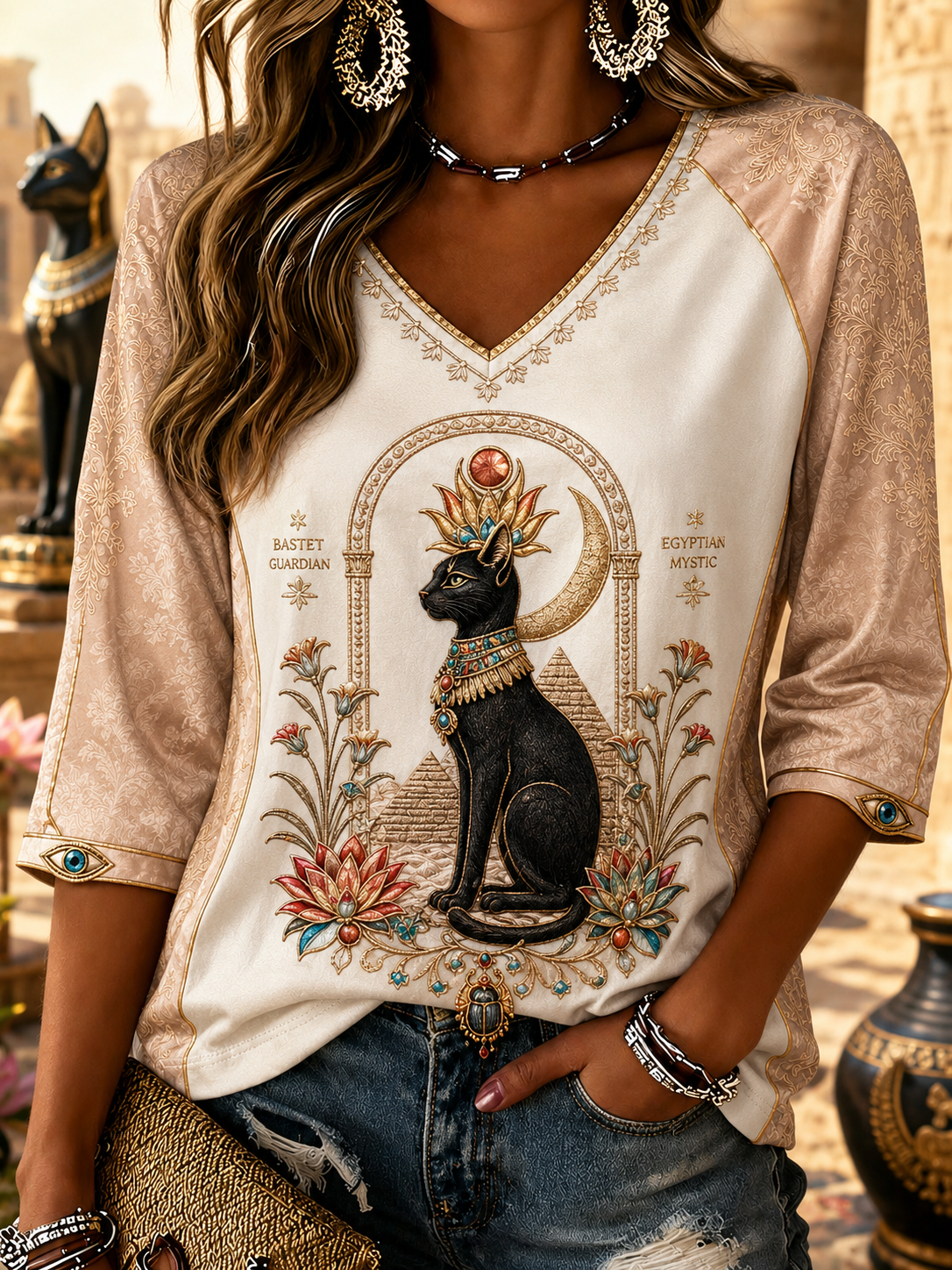 Women's Egyptian Civilization Linen Short-Sleeved T-Shirt