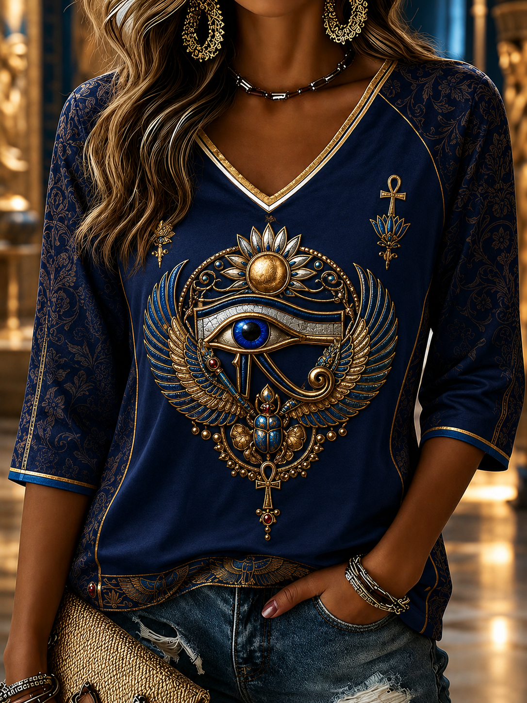 Women's Egyptian Civilization Linen Short-Sleeved T-Shirt