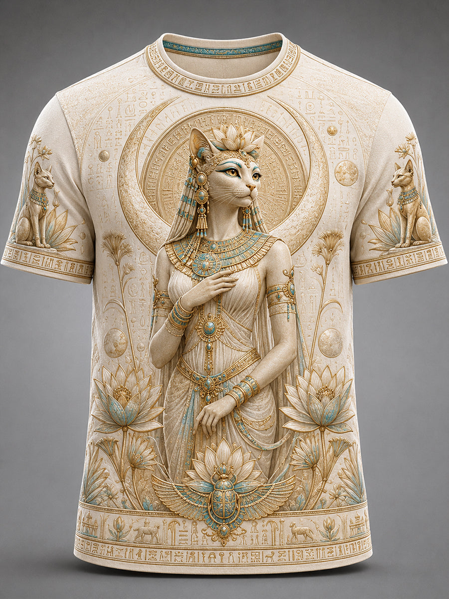 VintageStyle Casual T-Shirt With Ancient Egyptian Art Print