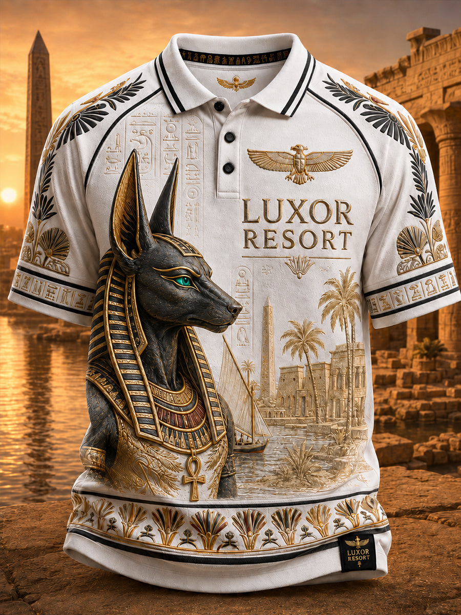 VintageStyle Casual Polo Shirt With Ancient Egyptian Art Print