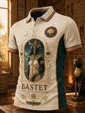 VintageStyle Casual Polo Shirt With Ancient Egyptian Art Print