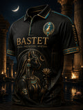 VintageStyle Casual Polo Shirt With Ancient Egyptian Art Print