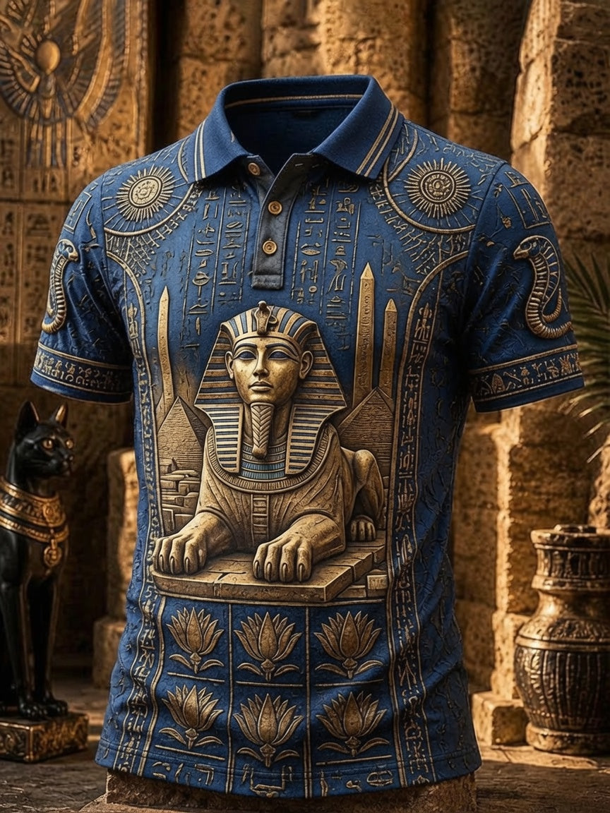 Men’s Ancient Egyptian Civilization Printed Casual Short-Sleeve Polo Shirt