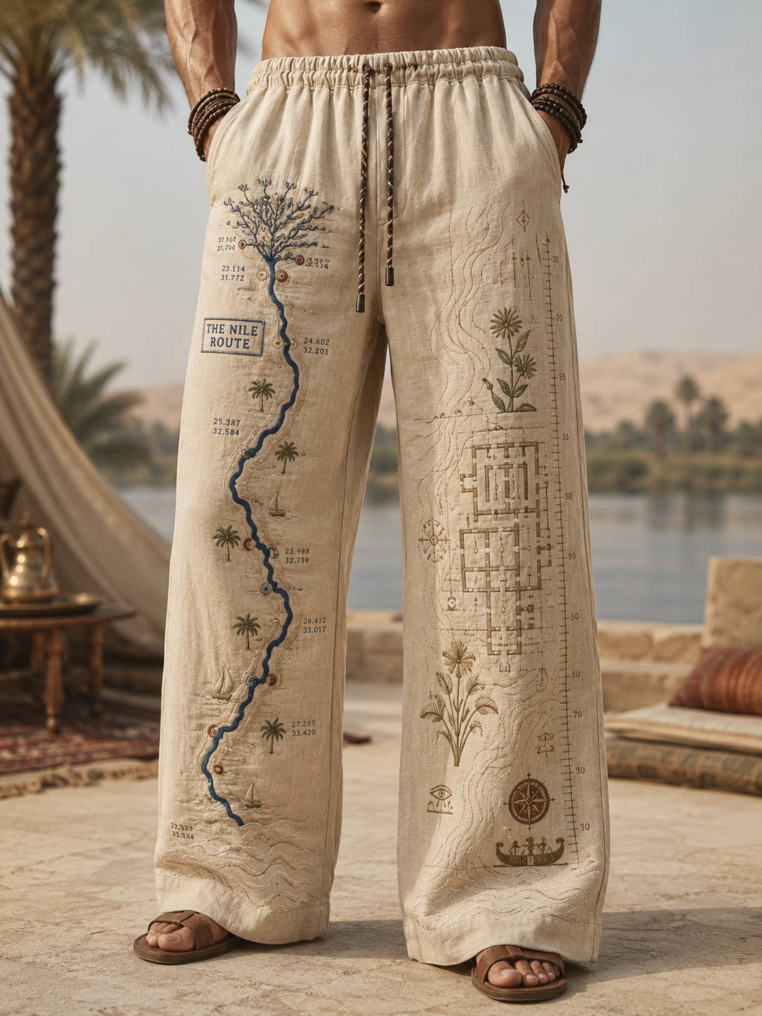 Men's Egyptian Civilization Cotton And Hemp Pants