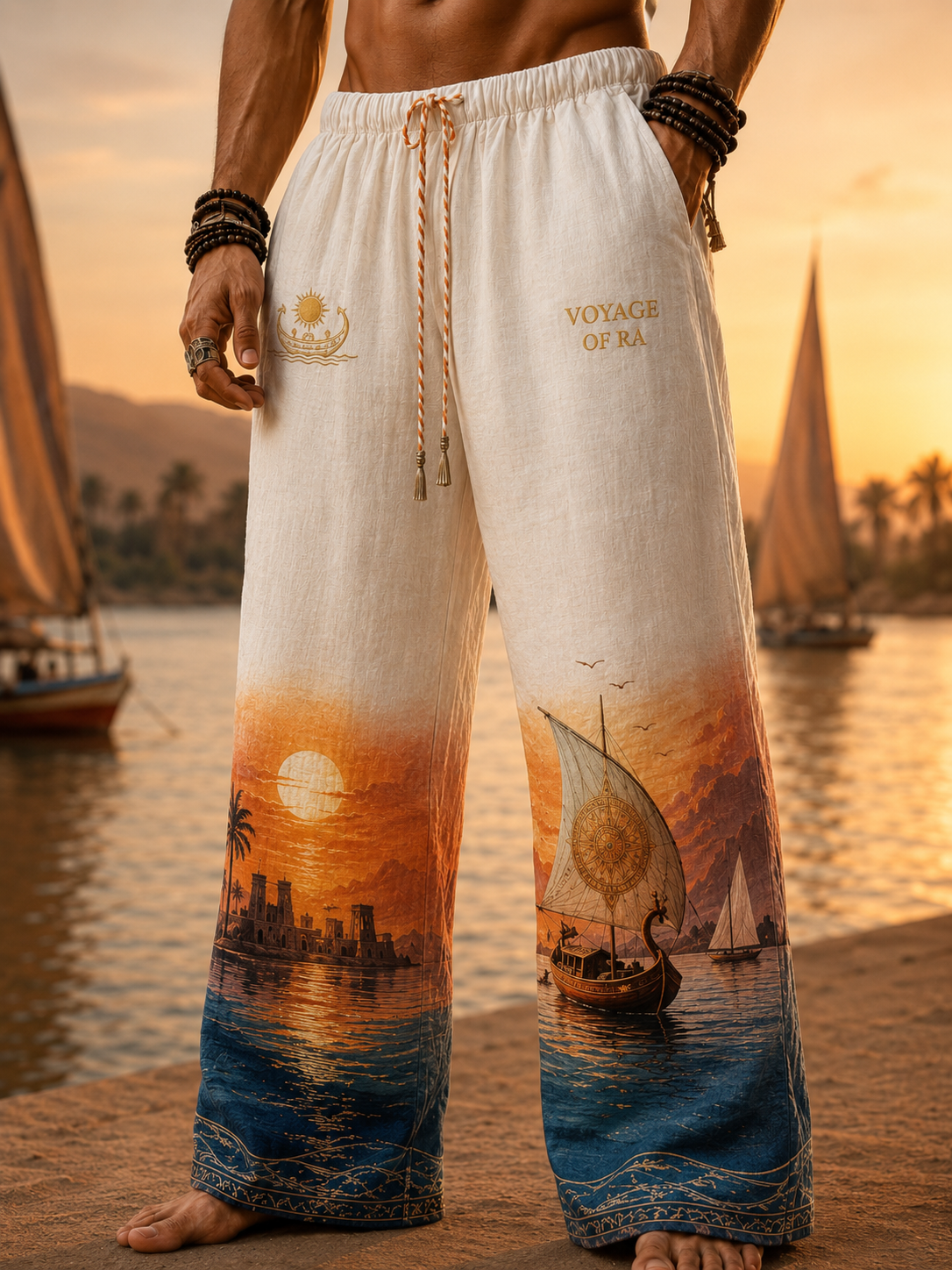 Men's Egyptian Civilization Cotton And Hemp Pants