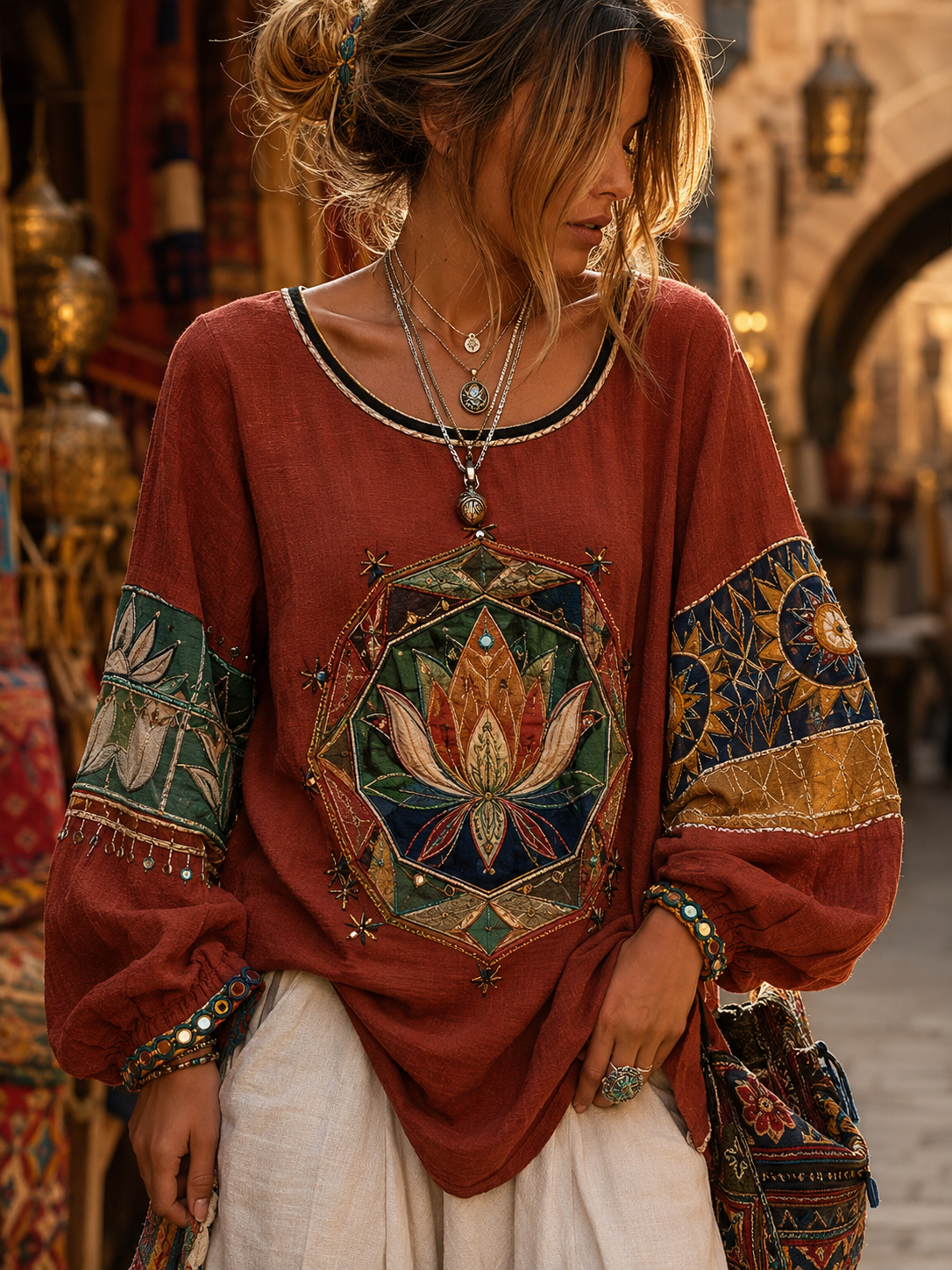 Women's Egyptian Civilization Cotton-Linen Shirt