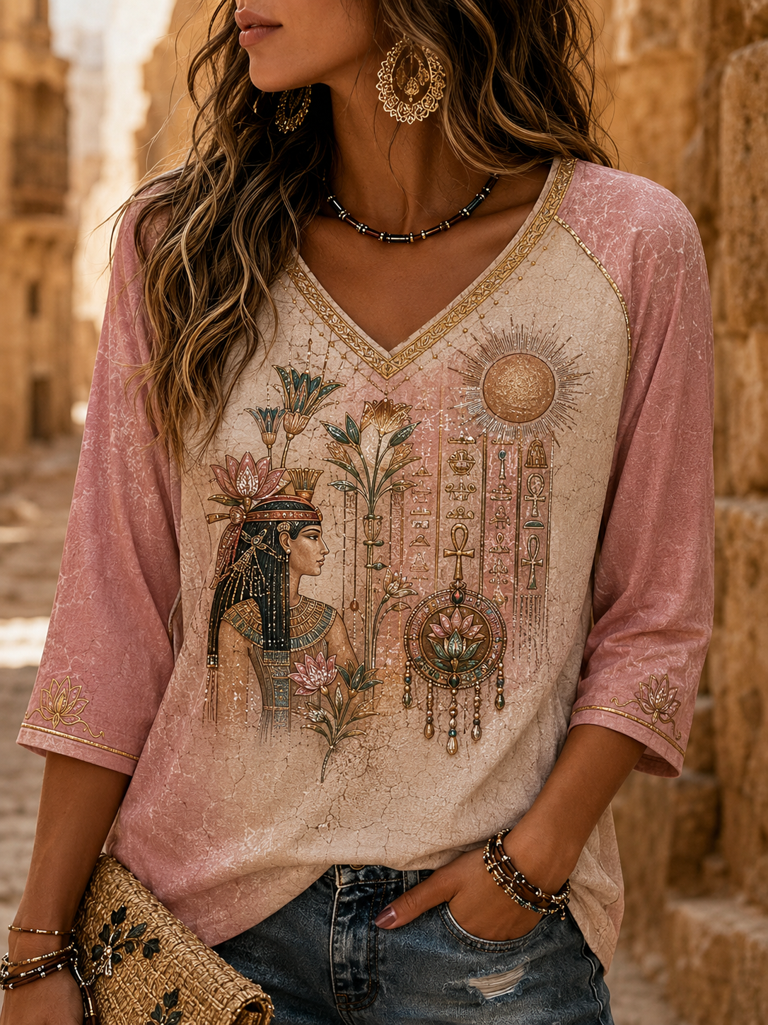 Women's Egyptian Civilization Linen Short-Sleeved T-Shirt