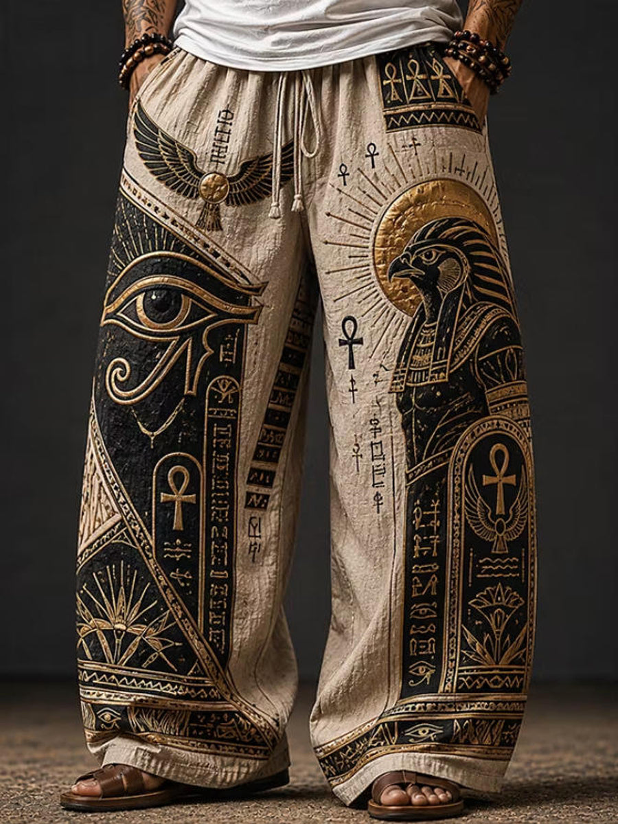 Men's Ancient Egyptian Eagle And Eye Of Horus Art Print Loose Drawstring Waist Pants