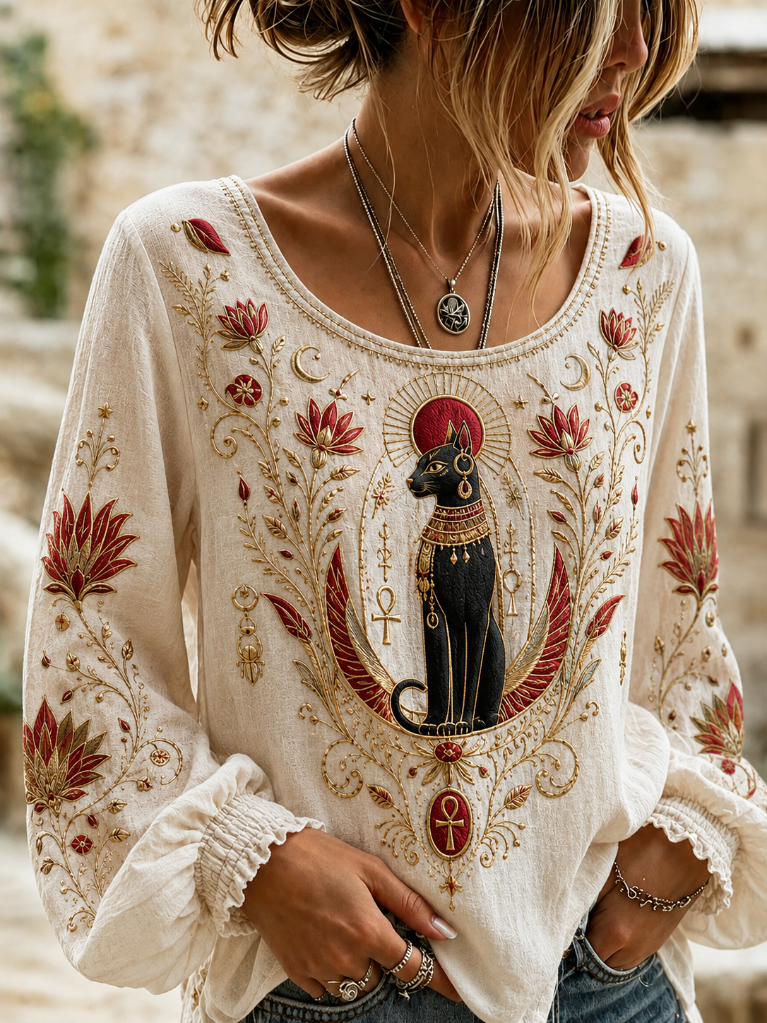 Women's Egyptian Civilization Cotton-Linen Shirt
