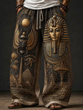 Men’s Ancient Egyptian Art Print Loose Drawstring Waistband Pants