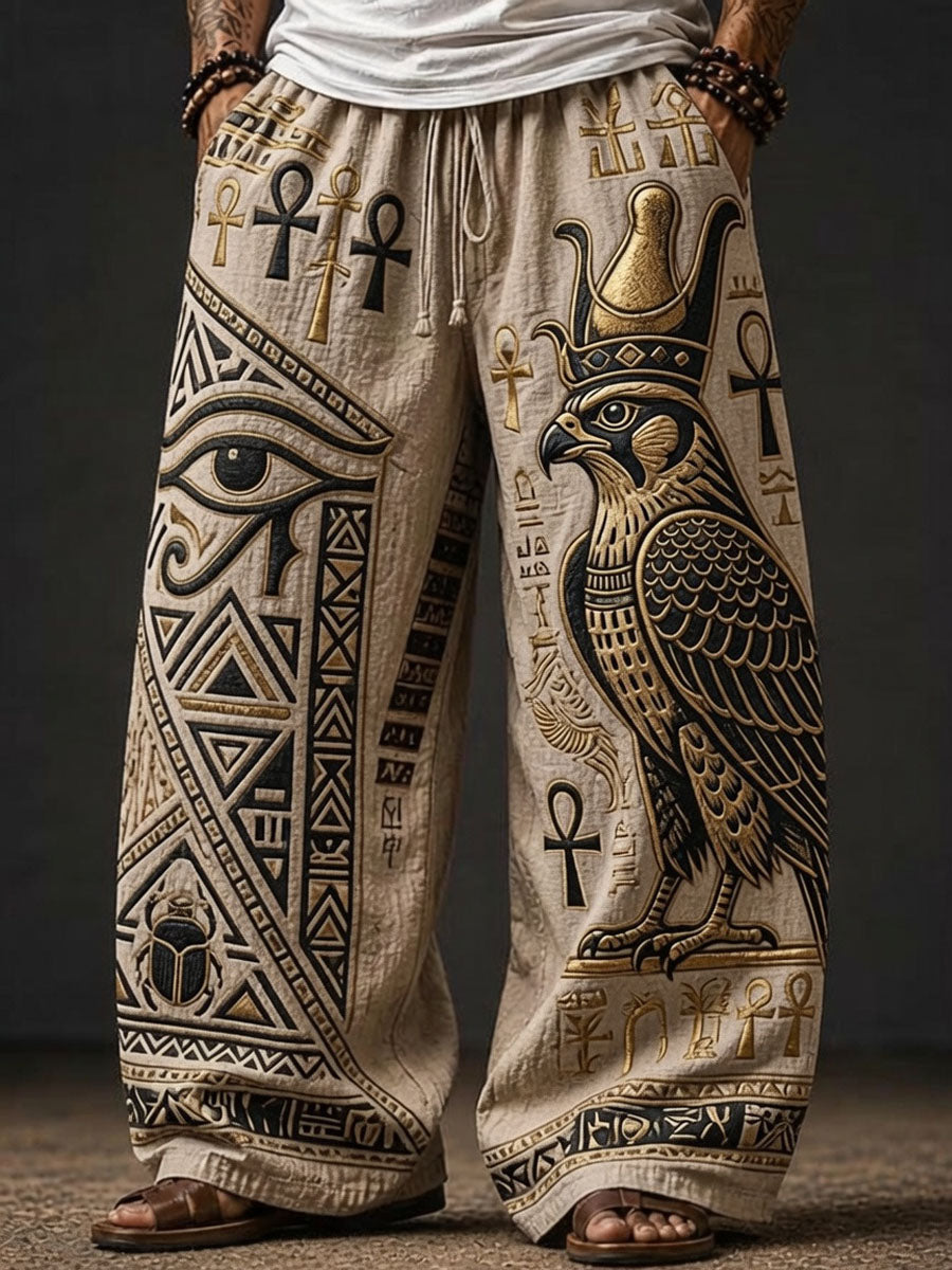 Men's Ancient Egyptian Eagle And Eye Of Horus Art Print Loose Drawstring Waist Pants