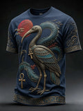 Men’s Ancient Egyptian Art Print Loose-Fit Floral Casual T-Shirt