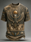 Men’s Ancient Egyptian Art Print Loose-Fit Floral Casual T-Shirt