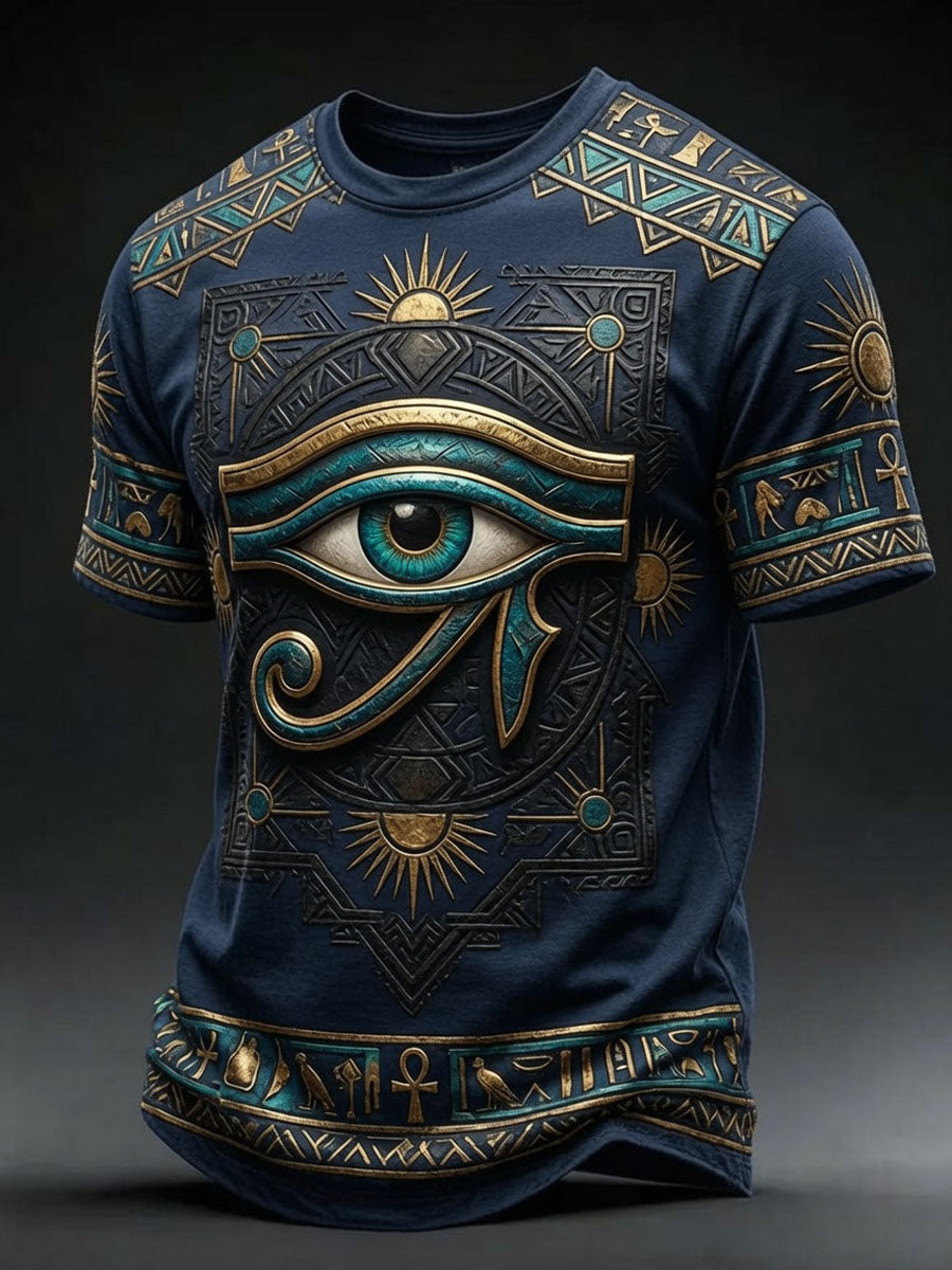 Men’s Ancient Egyptian Art Print Loose-Fit Floral Casual T-Shirt