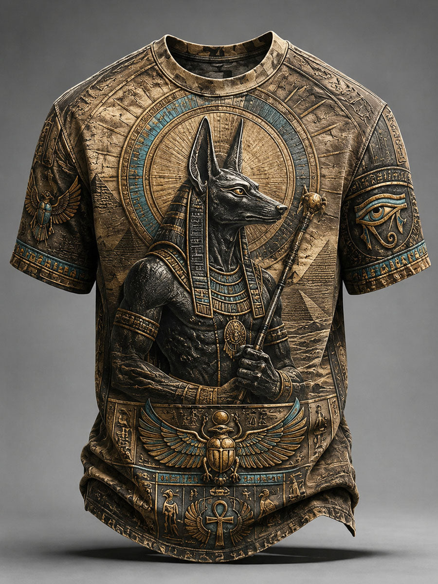 Men’s Ancient Egyptian Art Print Loose-Fit Floral Casual T-Shirt