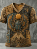 Men’s Ancient Egyptian Art Print Loose-Fit Floral Casual T-Shirt