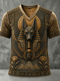 Men’s Ancient Egyptian Art Print Loose-Fit Floral Casual T-Shirt