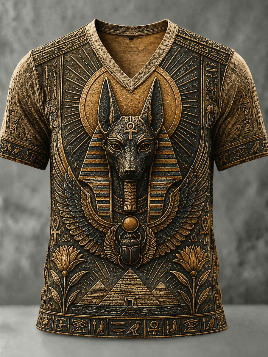 Men’s Ancient Egyptian Art Print Loose-Fit Floral Casual T-Shirt