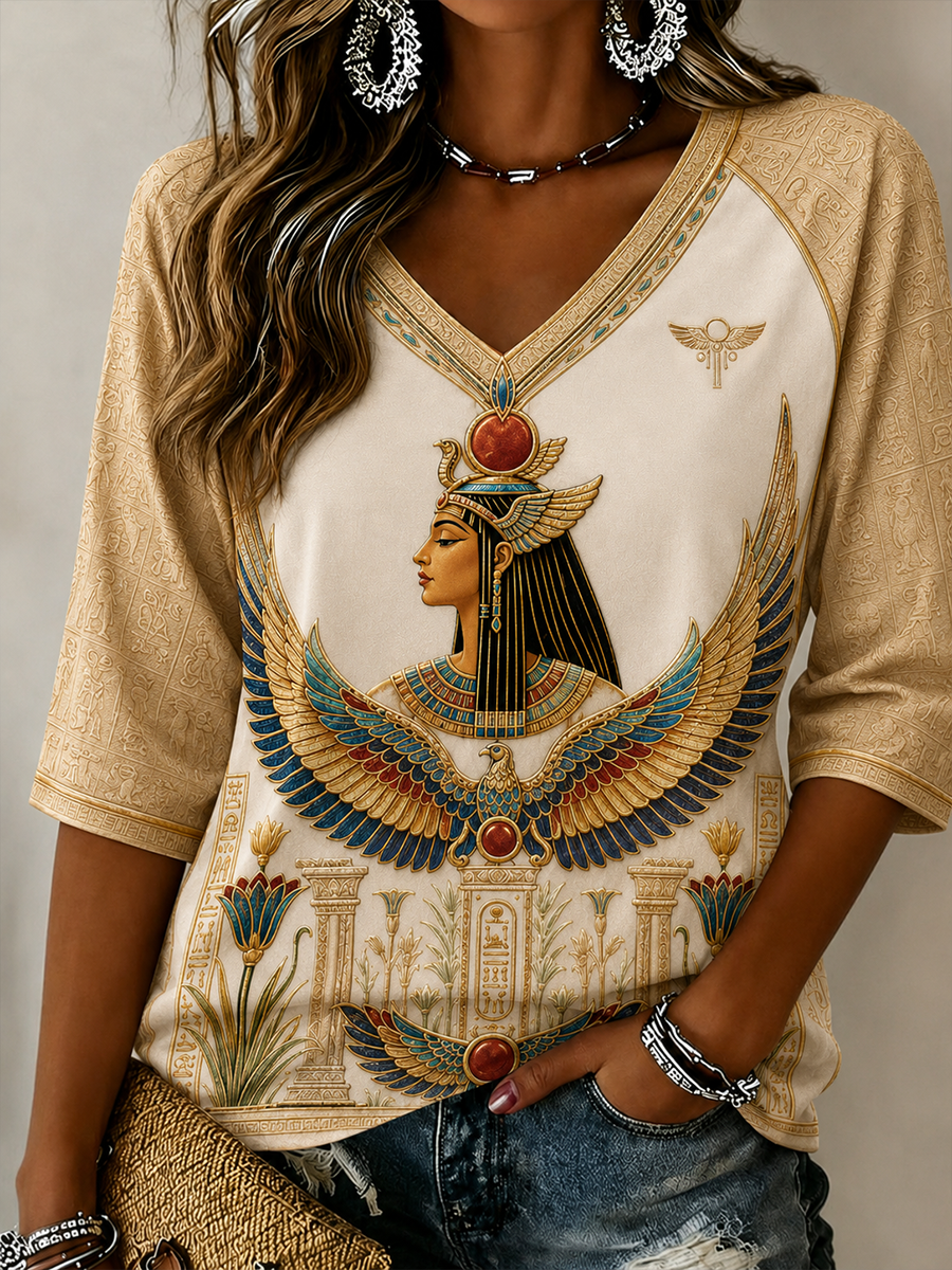 Women's Egyptian Civilization Linen Short-Sleeved T-Shirt