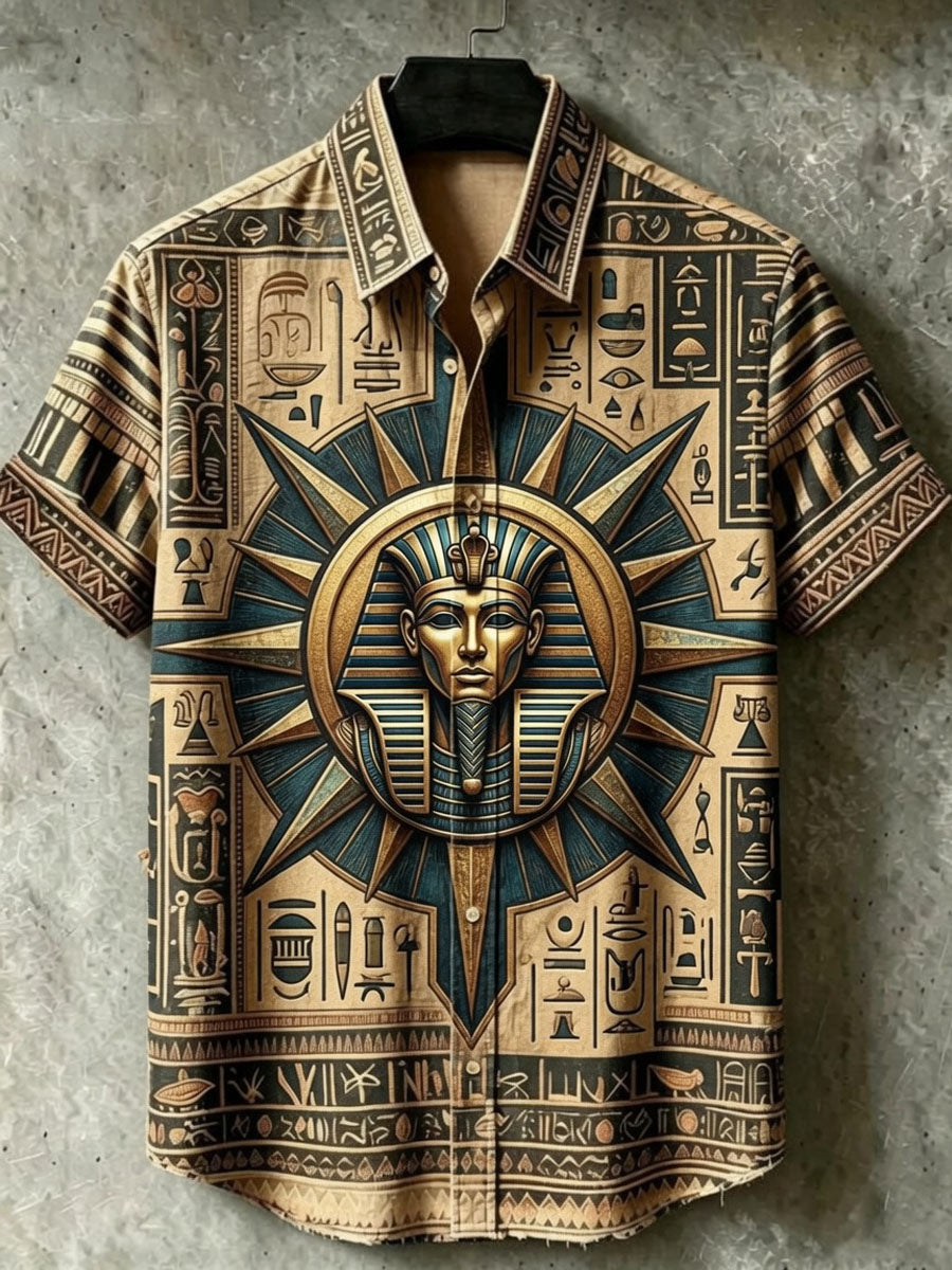 Men’s Art Print of Ancient Egyptian Casual Short-Sleeved Shirt