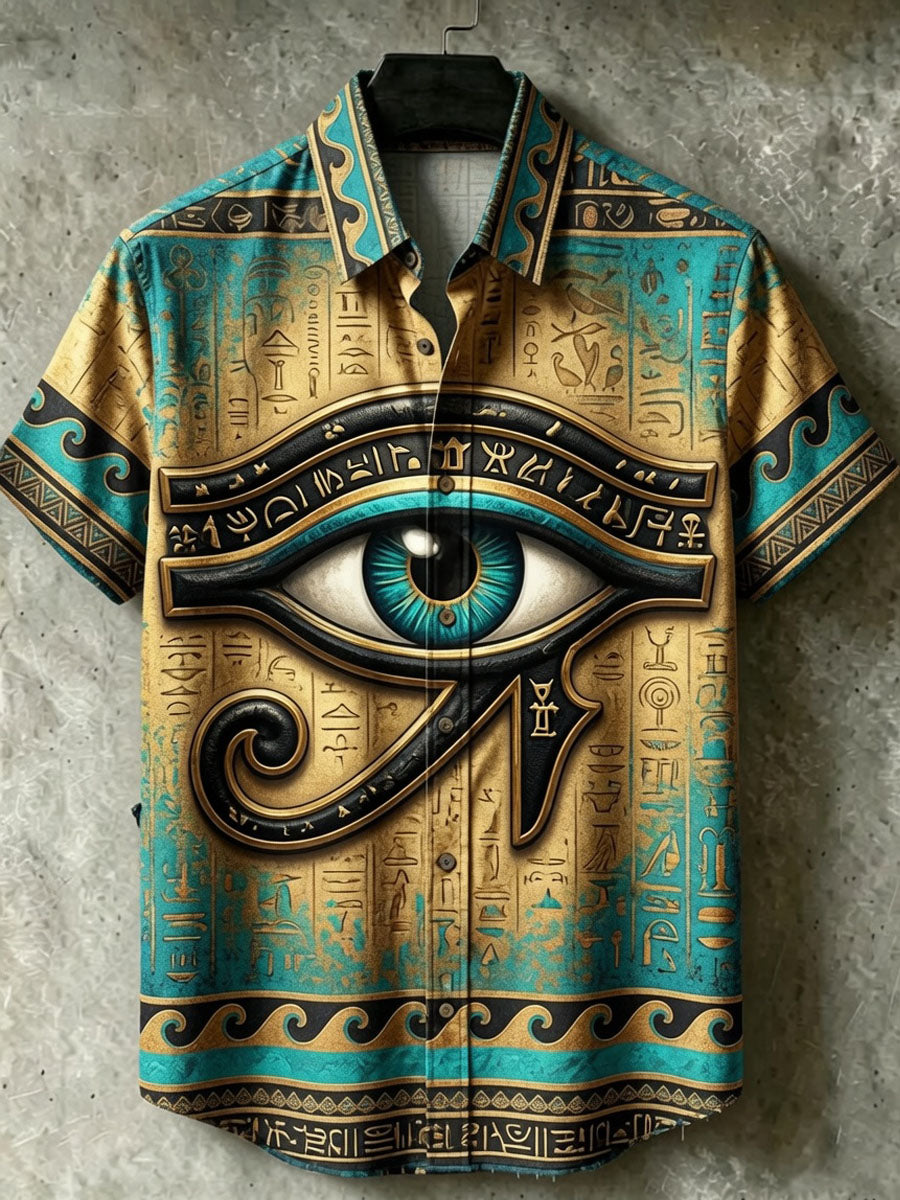Men’s Art Print of Ancient Egyptian Civilization, Casual Short-Sleeved Shirt