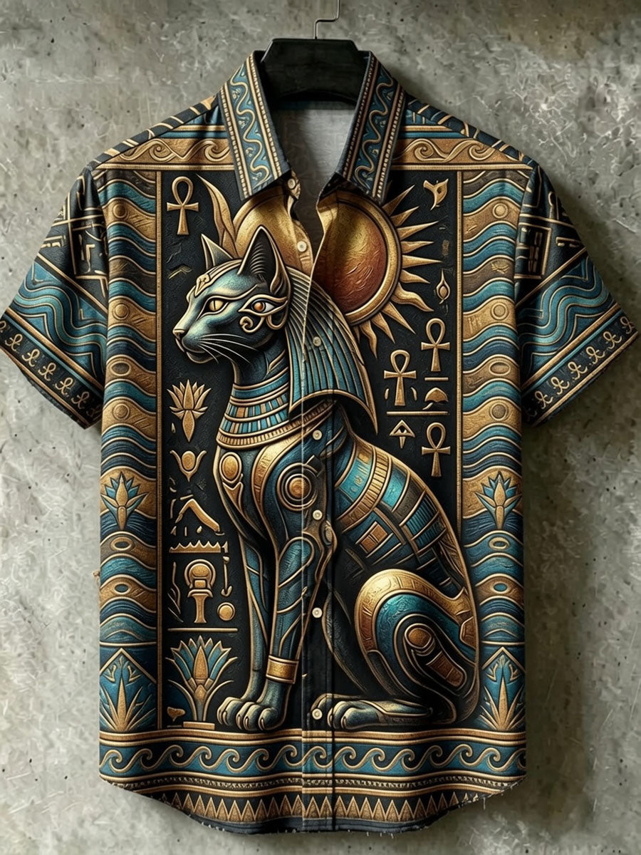 Men’s Art Print of Ancient Egyptian Casual Short-Sleeved Shirt