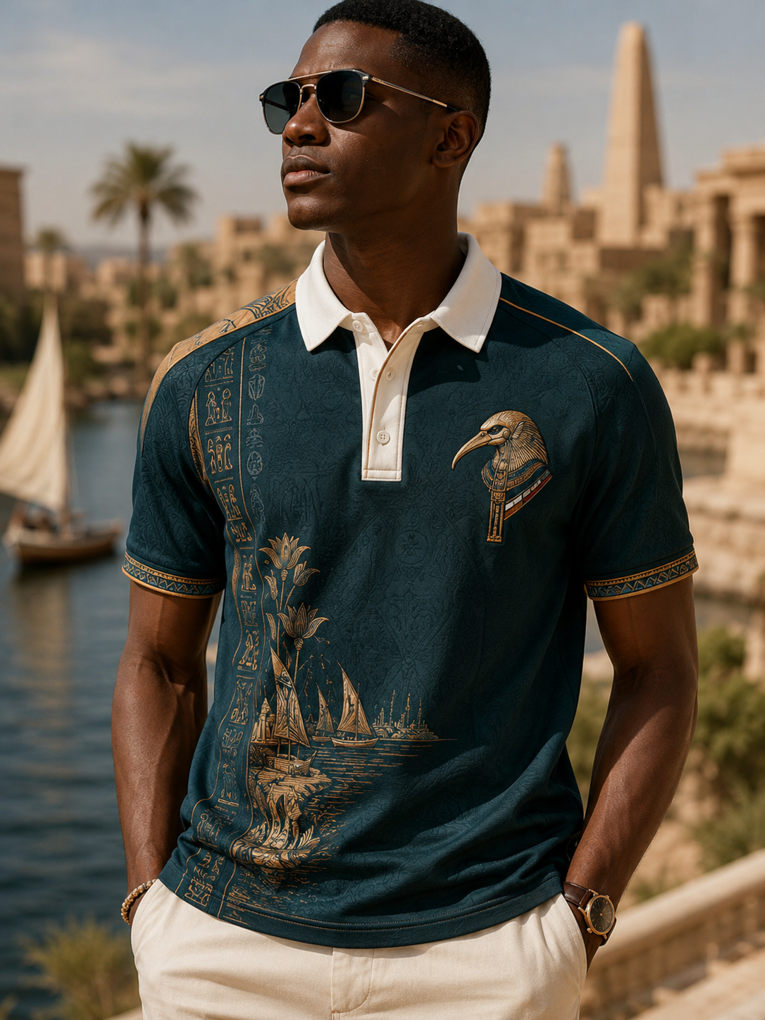 Men's Egyptian Civilization Art Print Polo Shirt