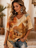 Women's Egyptian Civilization Linen Short-Sleeved T-Shirt