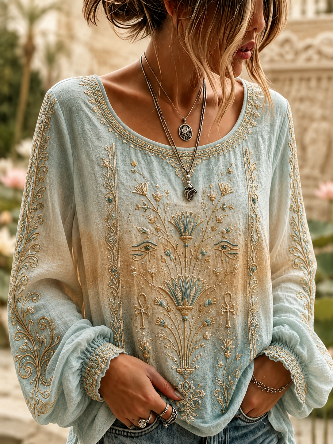 Women's Egyptian Civilization Cotton-Linen Shirt