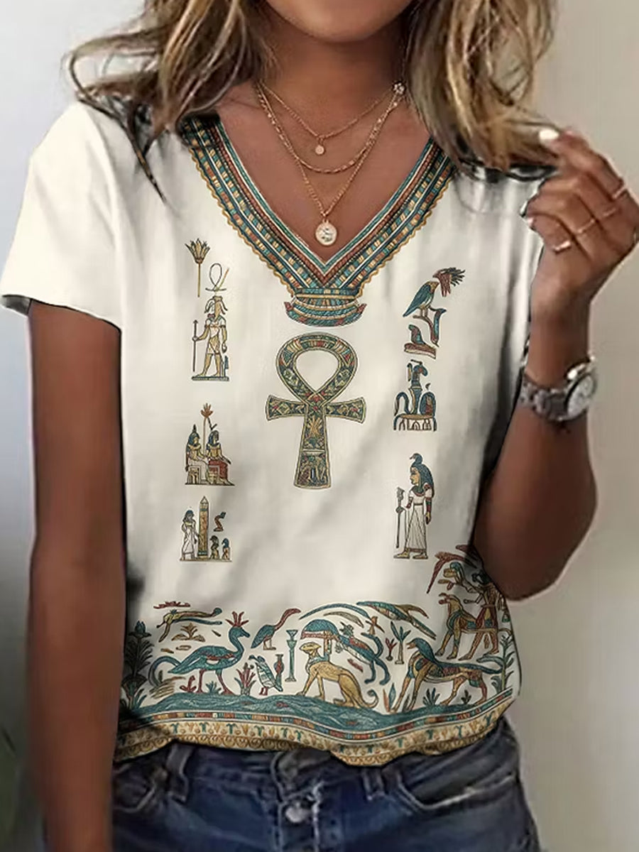Retro Ancient Egyptian Art Print Casual T-shirt