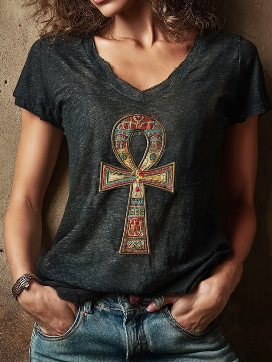 Retro Ancient Egyptian Art Print Casual T-shirt