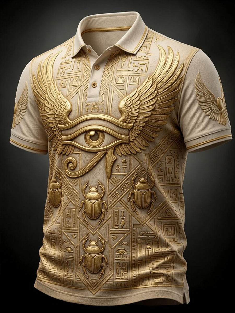 Men’s Art Print of Ancient Egyptian Civilization Casual Short-Sleeve Polo Shirt