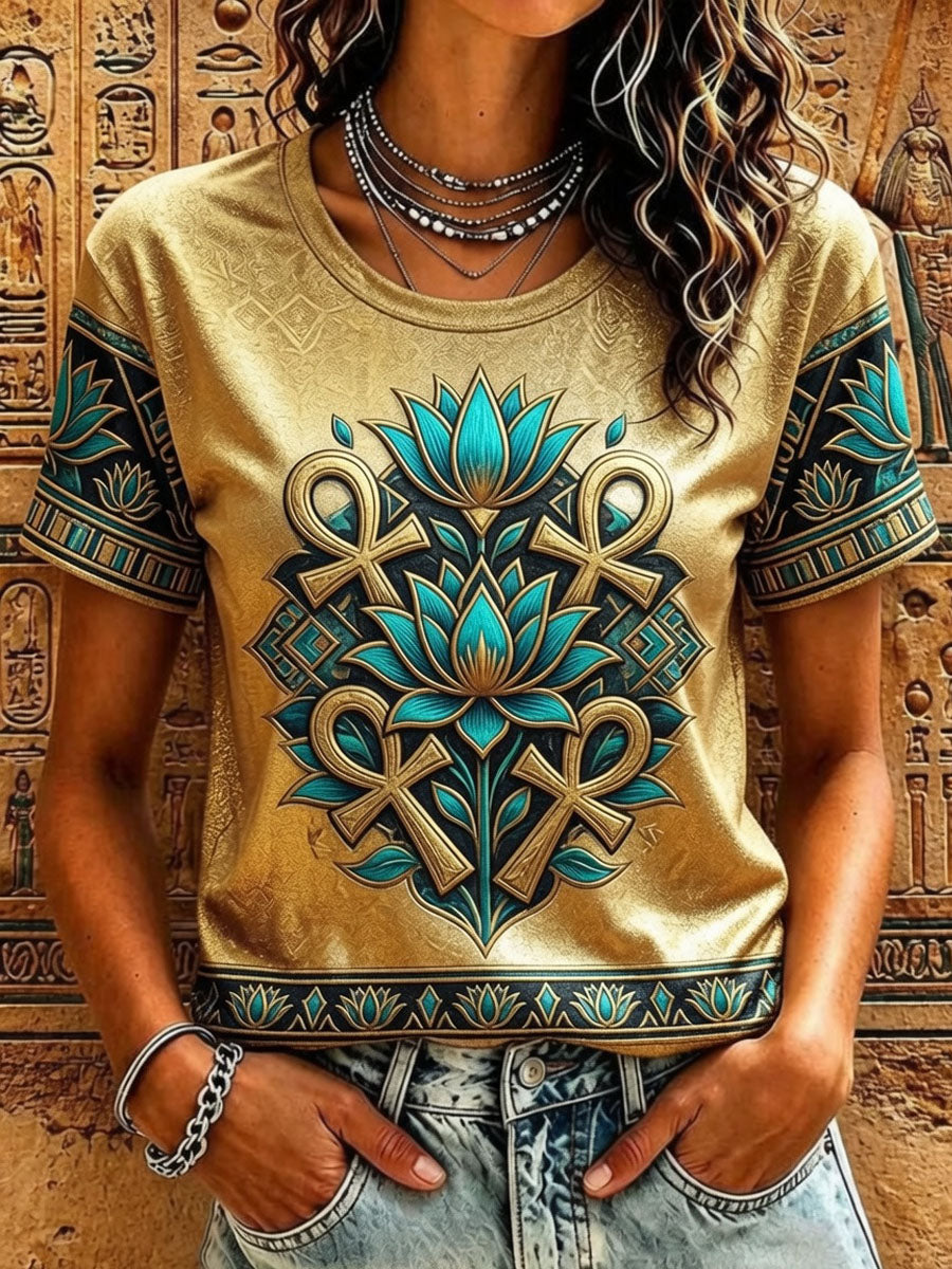 Women’s Ancient Egyptian Civilization Printed Casual Short-Sleeve T-Shirt