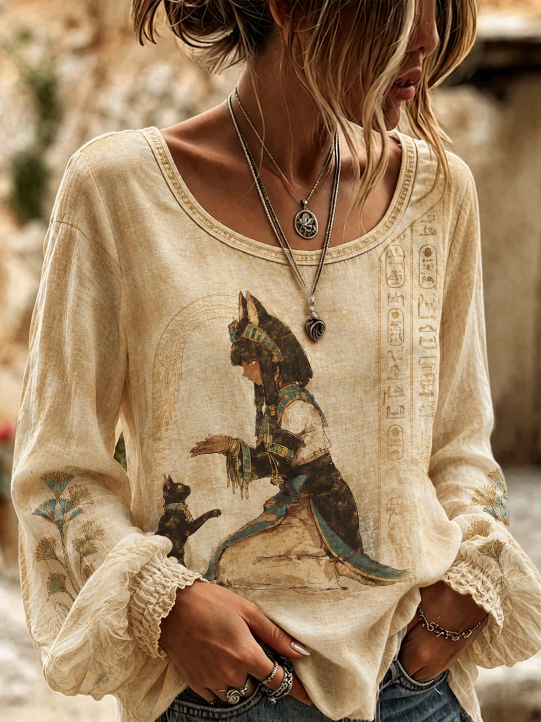 Women's Egyptian Civilization Cotton-Linen Shirt