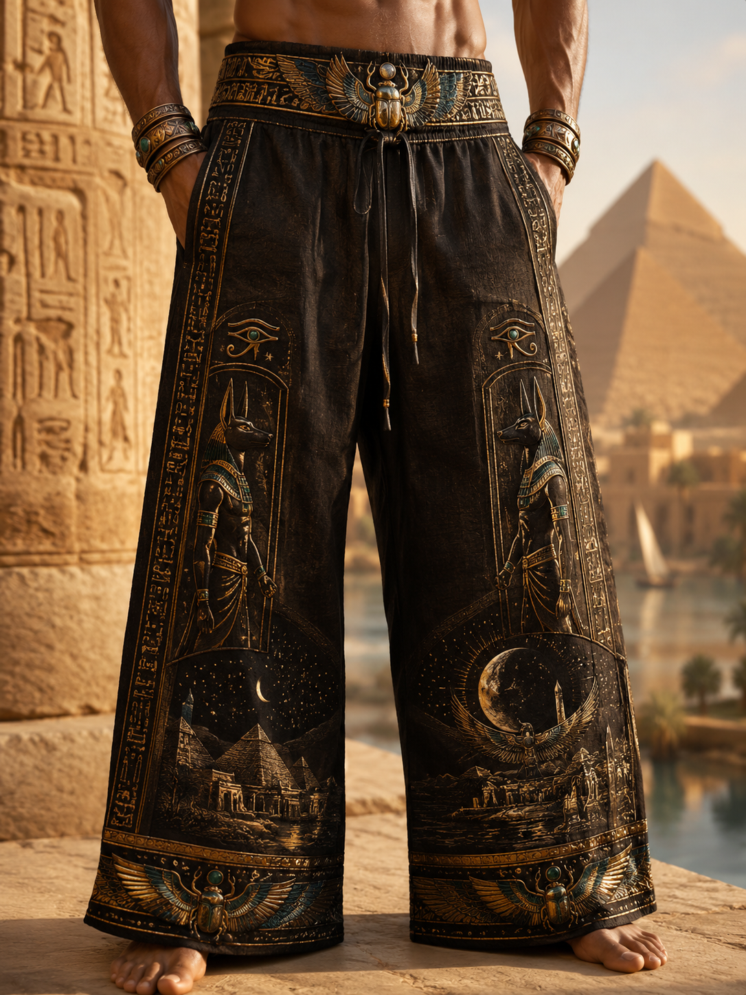 Men's Egyptian Civilization Art Cotton And Hemp Pants