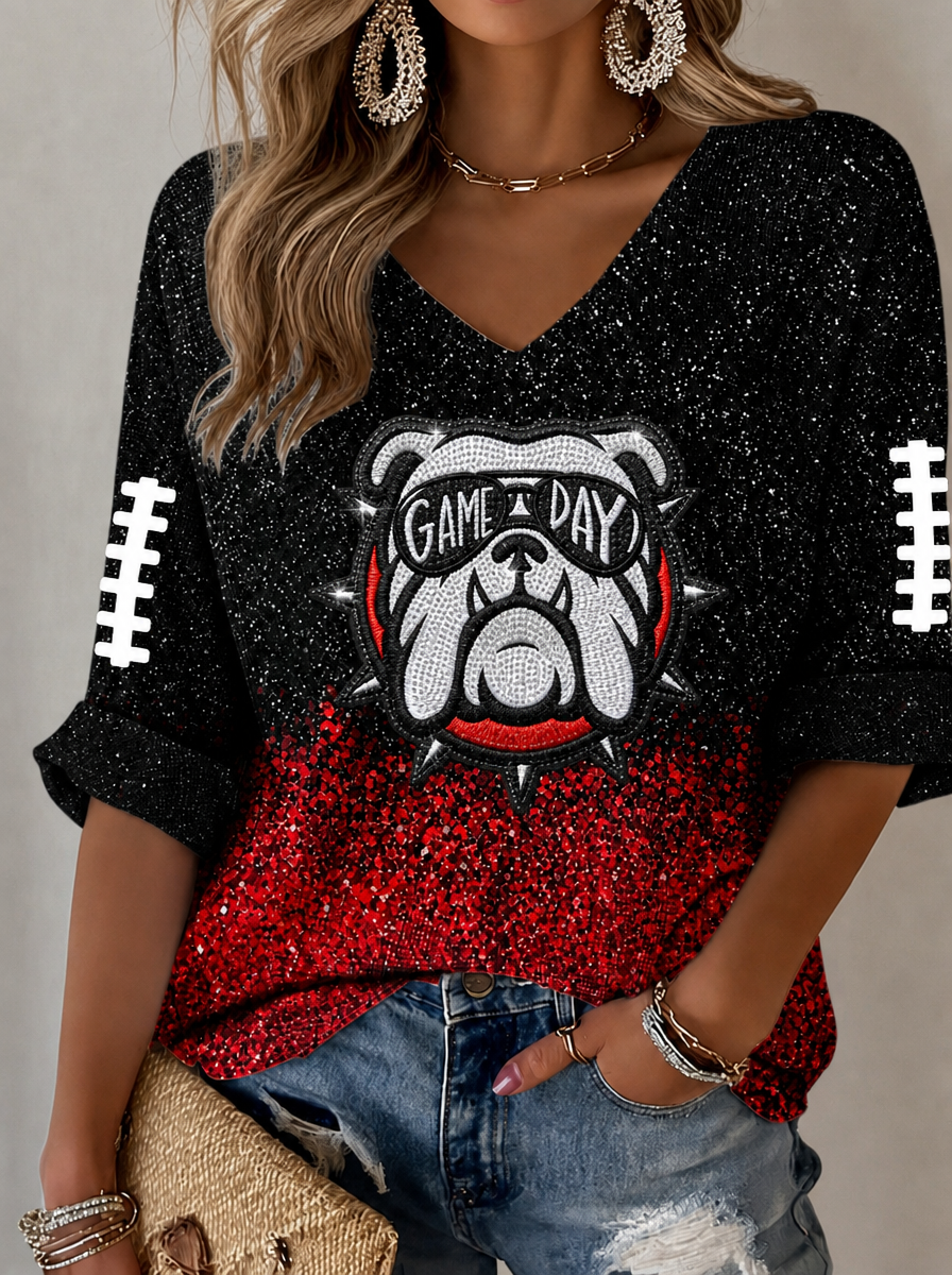 Women'S Football Print Waffle  Top