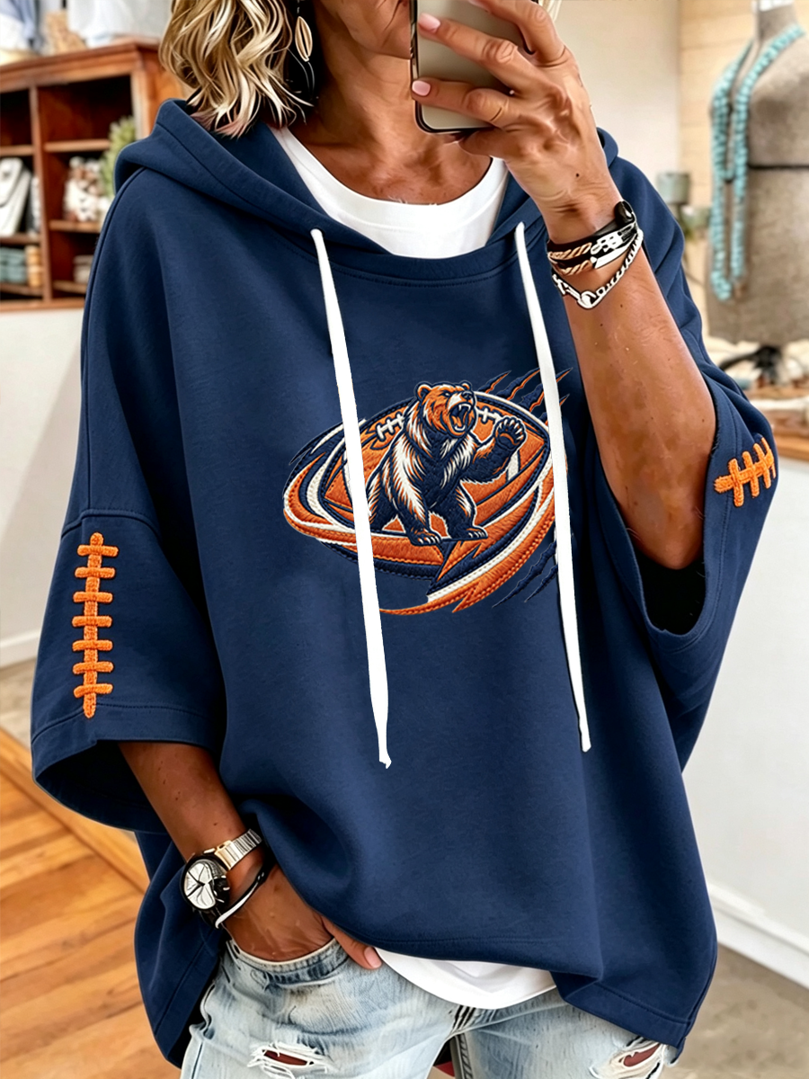 Women's Football Fans Casual Loose Casual Striped Hooded Sweatshirt