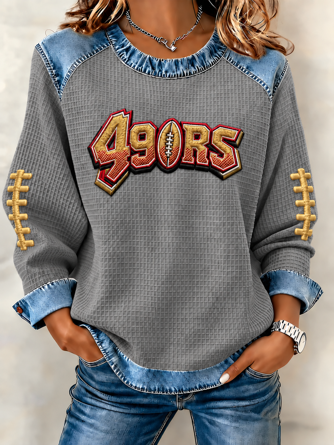 Women'S Football Printed Casual Long Sleeved Top