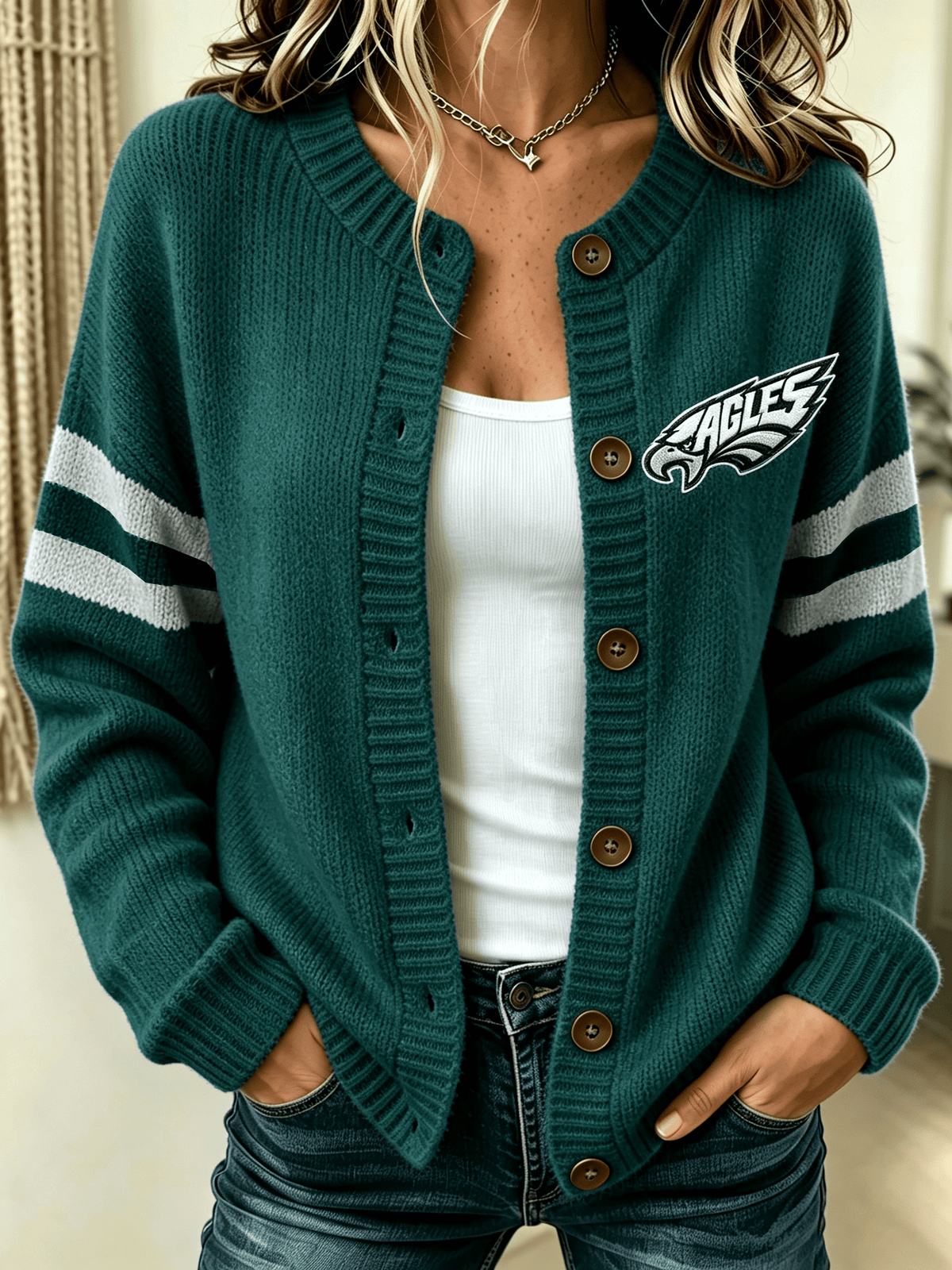 Women'S Football Sports Casual Knitted Cardigan Top