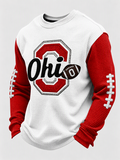 Men'S College Rugby Striped Round Neck Waffle Long Sleeved Shirt