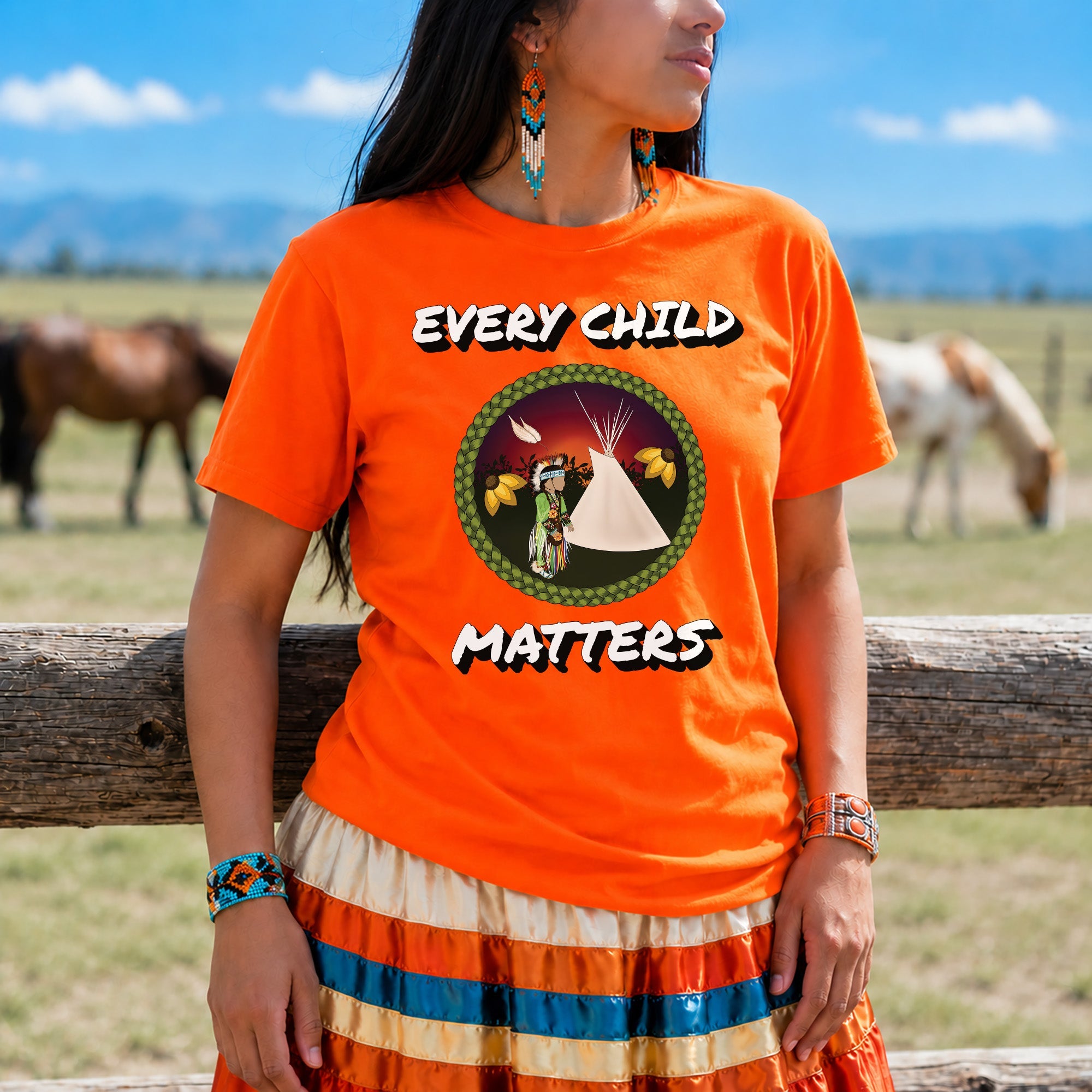 Every Child Matters Indigenous Child & Tipi Orange Shirt Day Unisex T-shirt/Hoodie/Sweatshirt