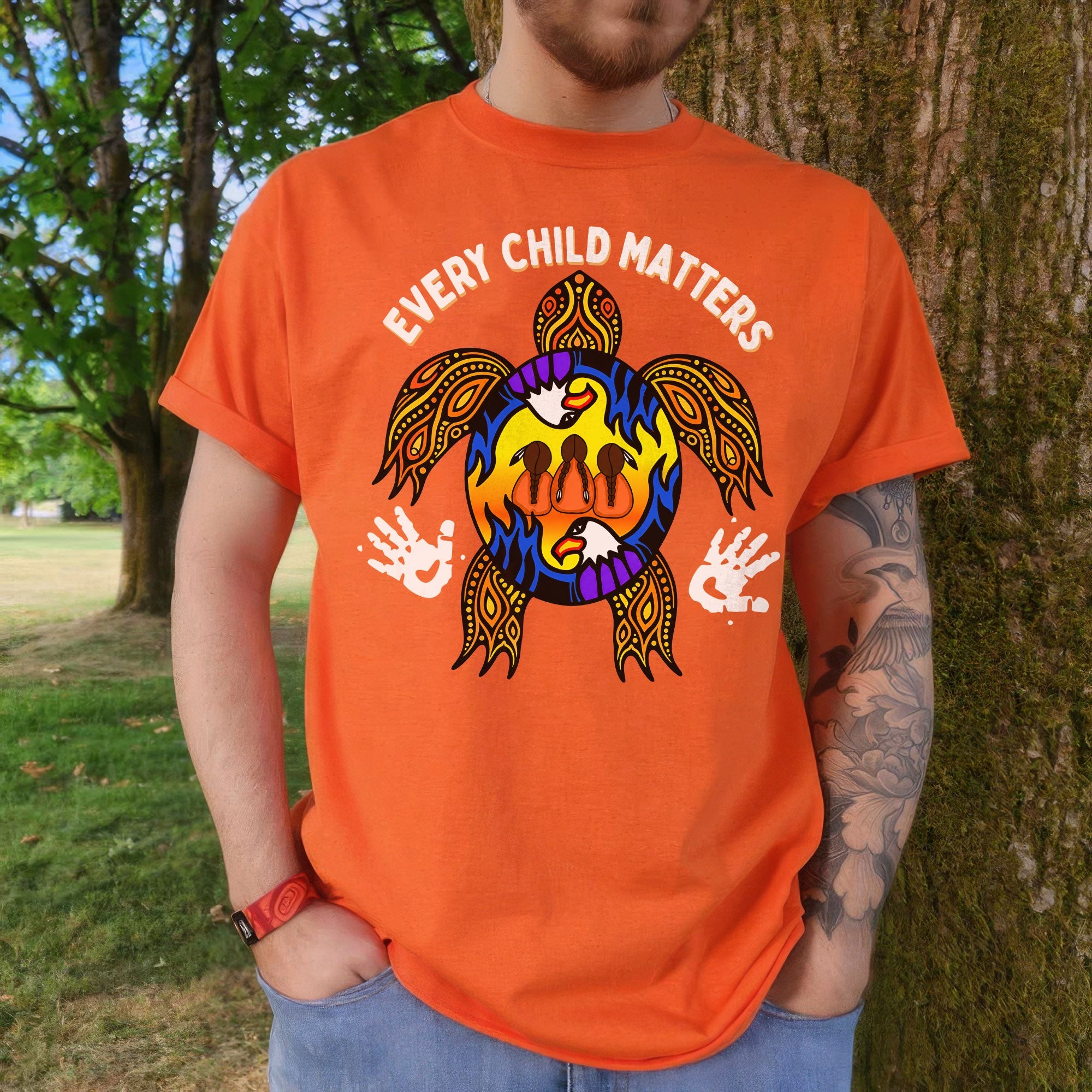 Carried by the Sacred Turtle – Every Child Matters Orange Unisex T-shirt/Hoodie/Sweatshirt