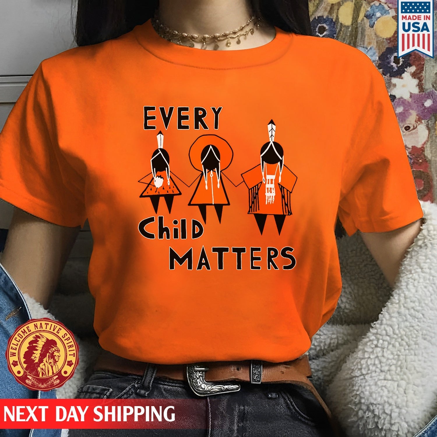 Every Child Matters Three Children Together Wear Orange Day Unisex T-shirt/Hoodie/Sweatshirt