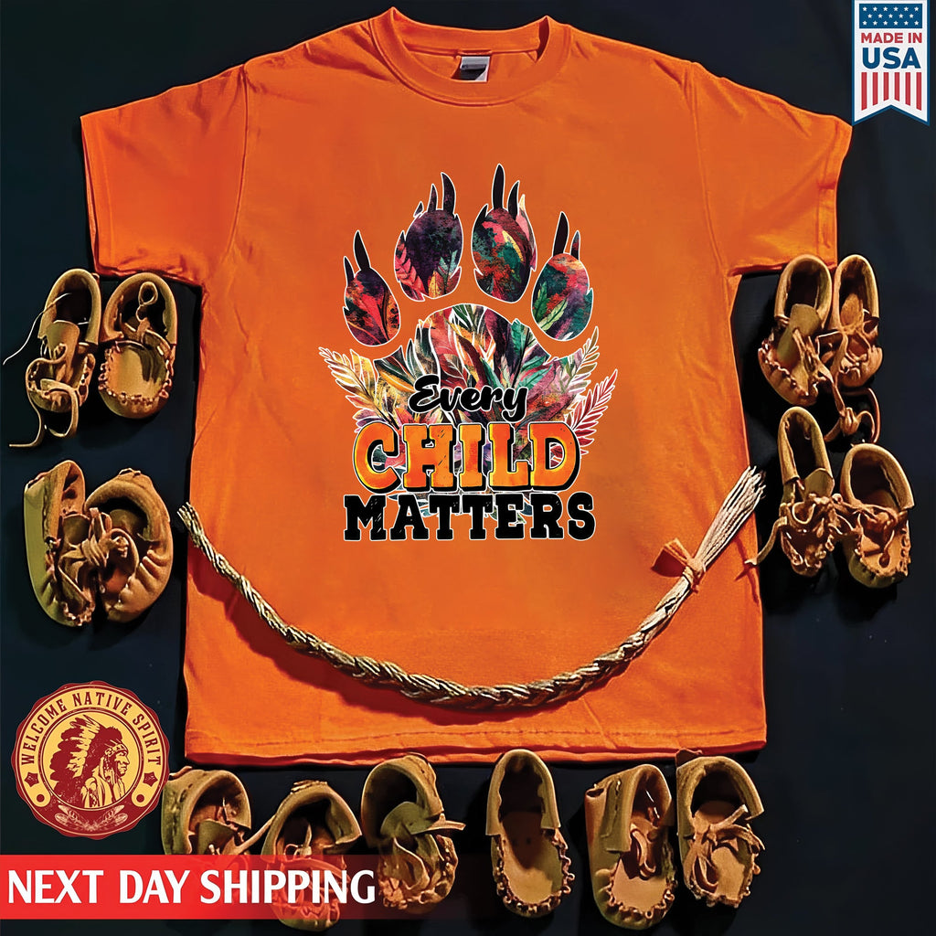 Every Child Matters Feathered Paw Print Orange Native American Unisex T-shirt/Hoodie/Sweatshirt
