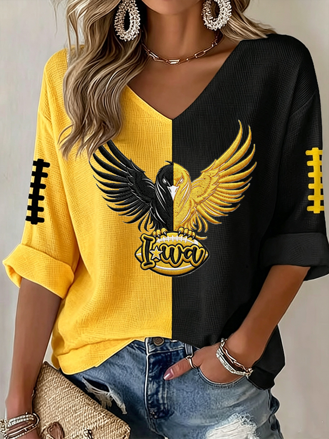 Women'S Football Print Waffle Top