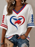 Women'S Football Printed V-Neck Mid Sleeve T-Shirt