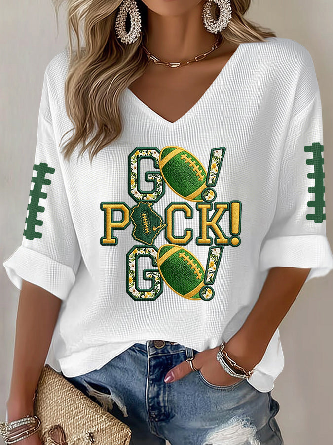 Women'S Football Print Waffle Top
