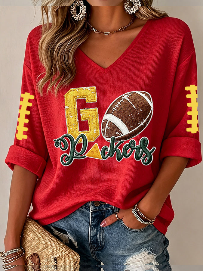 Women'S Football Print Waffle Top