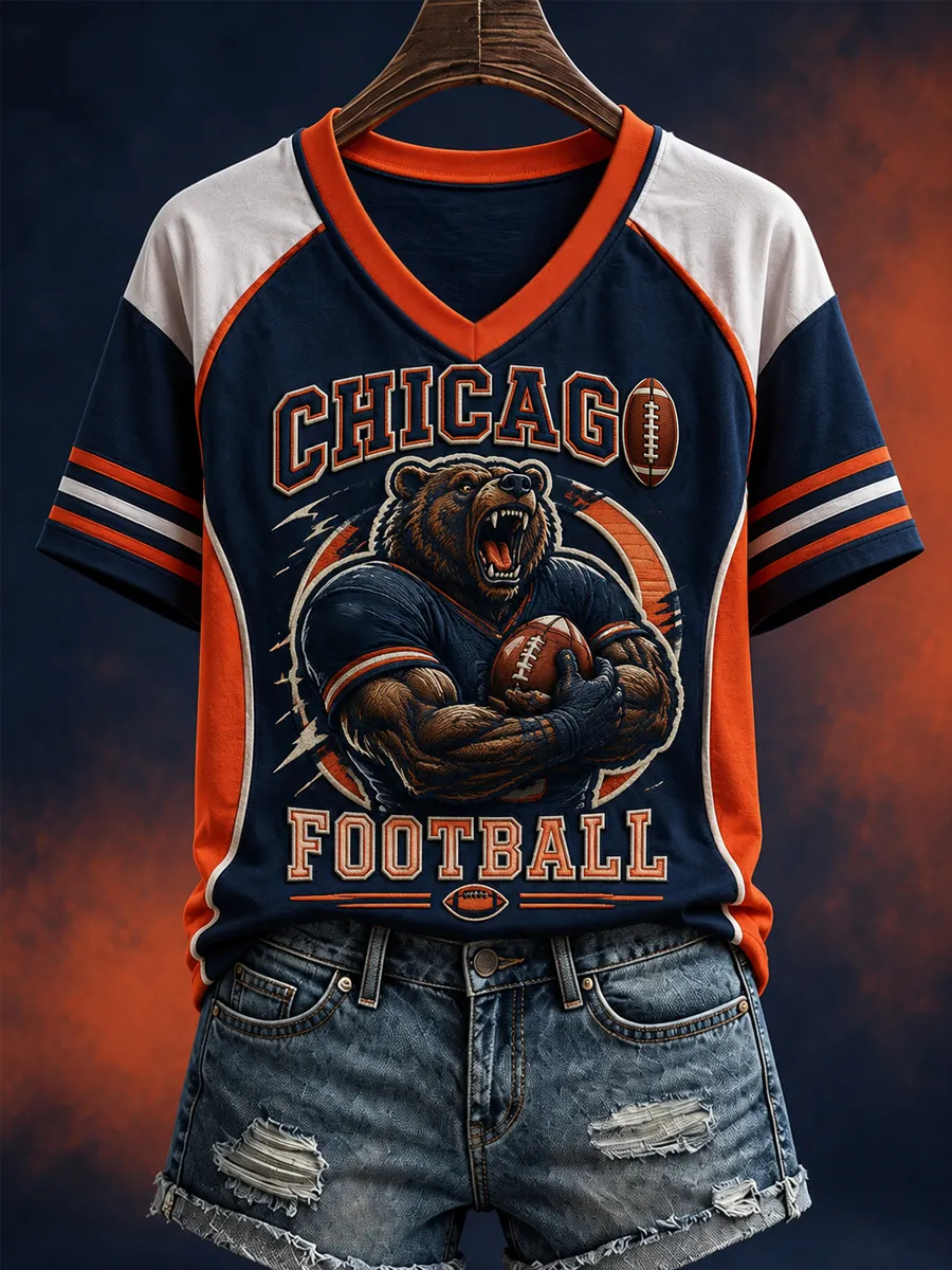 Women's Football Gameday Gift For Football Fans Casual V-Neck Tee