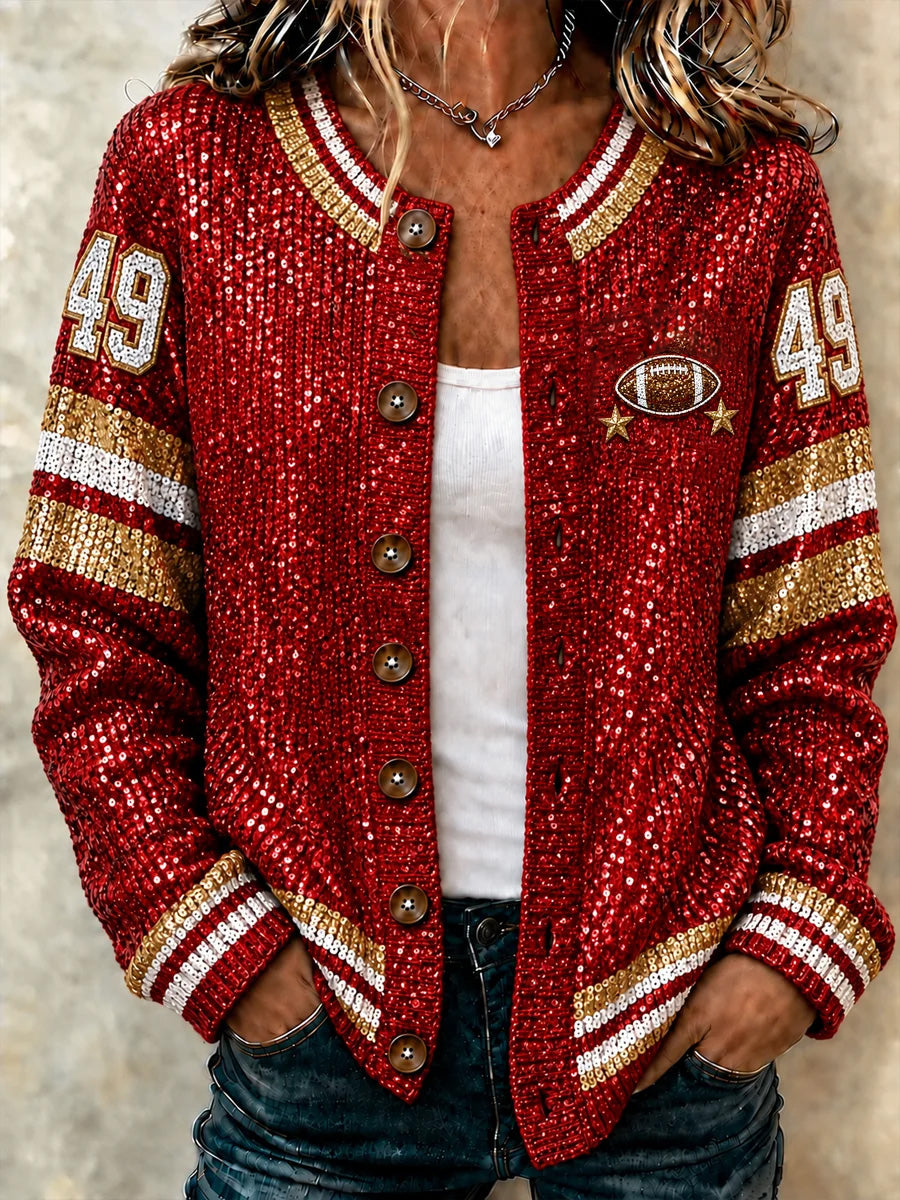 Women'S Football Pattern Casual Cozy Cardigan